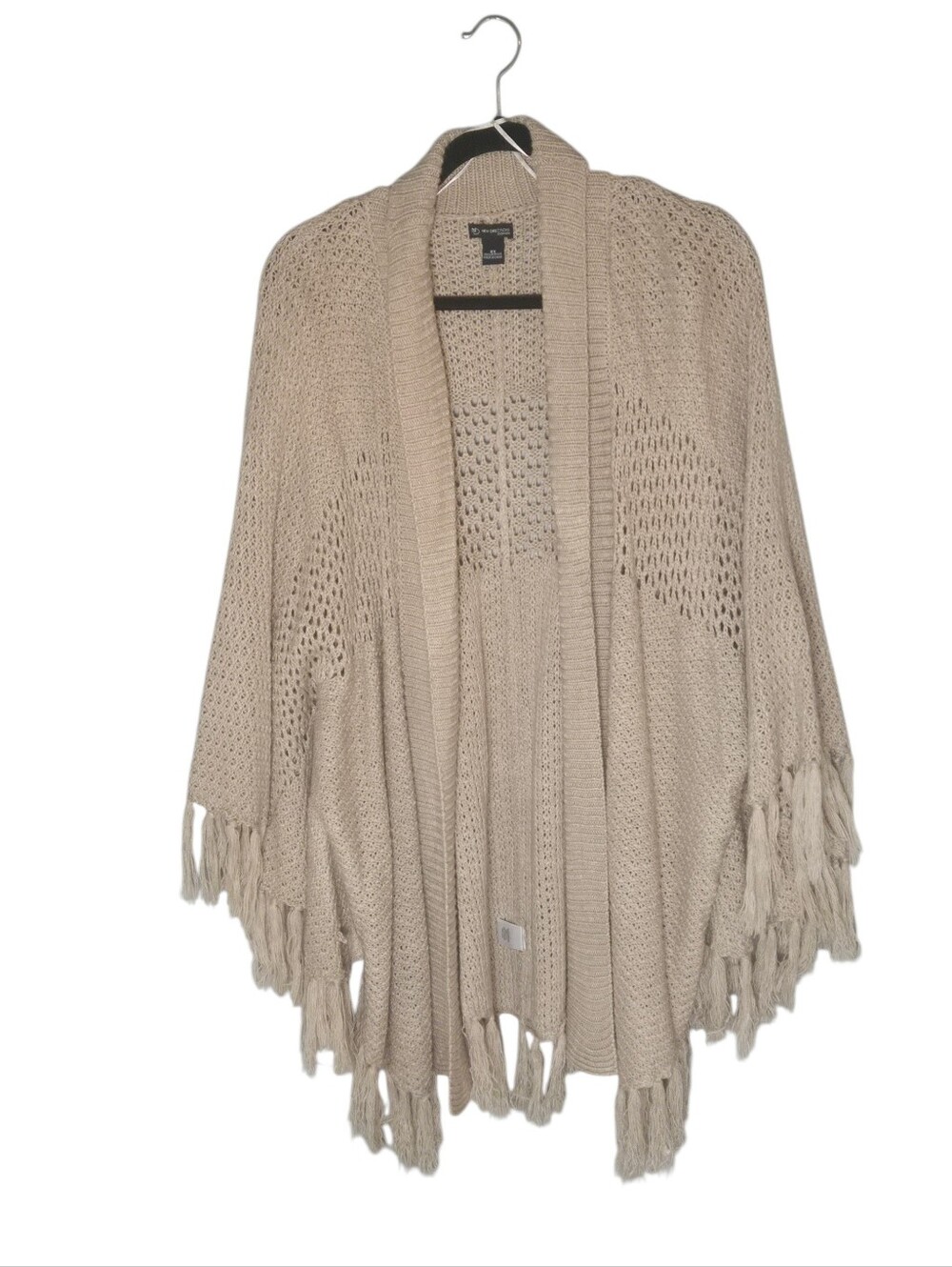Women's Open Knit Crochet Cardigan Size 2XL, Hippie Boho Fall Tassels Peasant